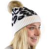 imageCC Animal Print Soft Warm Knit Cuff Faux Fur Pom BeanieIvory