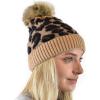 imageCC Animal Print Soft Warm Knit Cuff Faux Fur Pom BeanieLatte