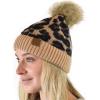 imageCC Animal Print Soft Warm Knit Cuff Faux Fur Pom BeanieLatte