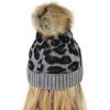 imageCC Animal Print Soft Warm Knit Cuff Faux Fur Pom BeanieLight Melange Gray