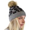 imageCC Animal Print Soft Warm Knit Cuff Faux Fur Pom BeanieLight Melange Gray