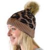 imageCC Animal Print Soft Warm Knit Cuff Faux Fur Pom BeanieMocha