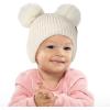 imageCC Baby Double Fur Pom Pom Beanie with Ear Flap for Boys Girls  Comfortable Soft Warm Infant Toddler Baby Knit Skully HatIvory