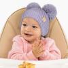 imageCC Baby Double Fur Pom Pom Beanie with Ear Flap for Boys Girls  Comfortable Soft Warm Infant Toddler Baby Knit Skully HatLavender