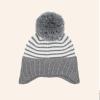 imageCC Baby Double Fur Pom Pom Beanie with Ear Flap for Boys Girls  Comfortable Soft Warm Infant Toddler Baby Knit Skully HatStripes  Grey