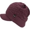 imageCC Beanie Fuzzy Fleece Lining Warm Oversized Chunky Soft Stretchy Ribbed Slouchy Knit Hat with Visor BrimCoco Berry