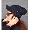 imageCC Beanie Fuzzy Fleece Lining Warm Oversized Chunky Soft Stretchy Ribbed Slouchy Knit Hat with Visor BrimNavy Blue