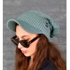 imageCC Beanie Fuzzy Fleece Lining Warm Oversized Chunky Soft Stretchy Ribbed Slouchy Knit Hat with Visor BrimWinter Mint