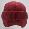 imageCC Beanie Strechy Snug Fit Soft Knit Hat with Visor Brim ampamp Ear Warmer FlapsDeep Cherry Red
