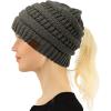 imageCC Beanie for Women Winter Hats Ponytail Hole Criss Cross Hat Messy Bun High Ponytail Knit CapDark Melange Gray