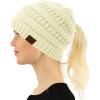 imageCC Beanie for Women Winter Hats Ponytail Hole Criss Cross Hat Messy Bun High Ponytail Knit CapIvory