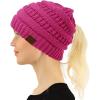 imageCC Beanie for Women Winter Hats Ponytail Hole Criss Cross Hat Messy Bun High Ponytail Knit CapMagenta