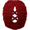 imageCC Beanie for Women Winter Hats Ponytail Hole Criss Cross Hat Messy Bun High Ponytail Knit CapMaroon