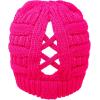 imageCC Beanie for Women Winter Hats Ponytail Hole Criss Cross Hat Messy Bun High Ponytail Knit CapNeon Hot Pink