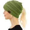 imageCC Beanie for Women Winter Hats Ponytail Hole Criss Cross Hat Messy Bun High Ponytail Knit CapOlive Green