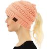 imageCC Beanie for Women Winter Hats Ponytail Hole Criss Cross Hat Messy Bun High Ponytail Knit CapRose Pink