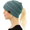 imageCC Beanie for Women Winter Hats Ponytail Hole Criss Cross Hat Messy Bun High Ponytail Knit CapSteel Blue