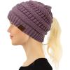 imageCC Beanie for Women Winter Hats Ponytail Hole Criss Cross Hat Messy Bun High Ponytail Knit CapViolet