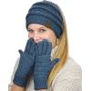 imageCC BeanieTail Messy High Bun Cable Knit Beanie and AntiSlip Touchscreen Gloves SetDark Denim Metallic