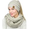 imageCC BeanieTail Messy High Bun Cable Knit Beanie and Infinity Loop Scarf SetBeige