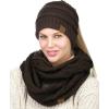 imageCC BeanieTail Messy High Bun Cable Knit Beanie and Infinity Loop Scarf SetBrown