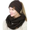 imageCC BeanieTail Messy High Bun Cable Knit Beanie and Infinity Loop Scarf SetBrown