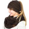 imageCC BeanieTail Messy High Bun Cable Knit Beanie and Infinity Loop Scarf SetBrown Metallic