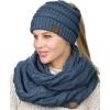 imageCC BeanieTail Messy High Bun Cable Knit Beanie and Infinity Loop Scarf SetDark Denim
