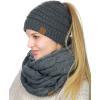 imageCC BeanieTail Messy High Bun Cable Knit Beanie and Infinity Loop Scarf SetDark Melange Gray