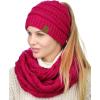 imageCC BeanieTail Messy High Bun Cable Knit Beanie and Infinity Loop Scarf SetHot Pink