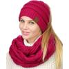 imageCC BeanieTail Messy High Bun Cable Knit Beanie and Infinity Loop Scarf SetHot Pink