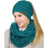 imageCC BeanieTail Messy High Bun Cable Knit Beanie and Infinity Loop Scarf SetTeal