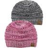 imageCC BeanieTail Soft Stretch Cable Knit Messy High Bun Ponytail Beanie Hat 2 Pack3 Tone Pink3 Tone Gray