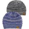 imageCC BeanieTail Soft Stretch Cable Knit Messy High Bun Ponytail Beanie Hat 2 PackBlue  Purple  Gray3 Tone Gray