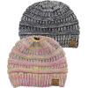 imageCC BeanieTail Soft Stretch Cable Knit Messy High Bun Ponytail Beanie Hat 2 PackBright Mix3 Tone Gray