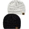 imageCC BeanieTail Soft Stretch Cable Knit Messy High Bun Ponytail Beanie Hat 2 PackConfetti BlackConfetti Ivory