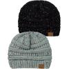 imageCC BeanieTail Soft Stretch Cable Knit Messy High Bun Ponytail Beanie Hat 2 PackConfetti BlackConfetti Natural Gray
