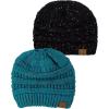 imageCC BeanieTail Soft Stretch Cable Knit Messy High Bun Ponytail Beanie Hat 2 PackConfetti BlackConfetti Teal