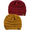 imageCC BeanieTail Soft Stretch Cable Knit Messy High Bun Ponytail Beanie Hat 2 PackConfetti MustardConfetti Burgundy