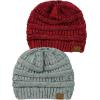 imageCC BeanieTail Soft Stretch Cable Knit Messy High Bun Ponytail Beanie Hat 2 PackConfetti Natural GrayConfetti Burgundy