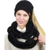imageCC Colorful Confetti BeanieTail Messy High Bun Cable Knit Beanie and Infinity Loop Scarf SetBlack