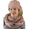 imageCC Colorful Confetti BeanieTail Messy High Bun Cable Knit Beanie and Infinity Loop Scarf SetIndi Pink