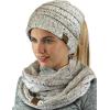 imageCC Colorful Confetti BeanieTail Messy High Bun Cable Knit Beanie and Infinity Loop Scarf SetIvory