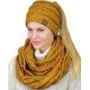 imageCC Colorful Confetti BeanieTail Messy High Bun Cable Knit Beanie and Infinity Loop Scarf SetMustard