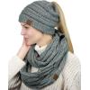 imageCC Colorful Confetti BeanieTail Messy High Bun Cable Knit Beanie and Infinity Loop Scarf SetNatural Gray