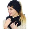 imageCC Colorful Confetti BeanieTail Messy High Bun Cable Knit Beanie and Infinity Loop Scarf SetNavy
