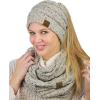 imageCC Colorful Confetti BeanieTail Messy High Bun Cable Knit Beanie and Infinity Loop Scarf SetOatmeal