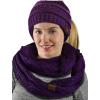 imageCC Colorful Confetti BeanieTail Messy High Bun Cable Knit Beanie and Infinity Loop Scarf SetPurple