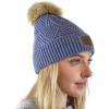 imageCC Diagonal Criss Cross Pattern Suede Patch Snuggly Soft Pom Cuff BeanieDenim Mix