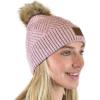 imageCC Diagonal Criss Cross Pattern Suede Patch Snuggly Soft Pom Cuff BeanieRose Mix